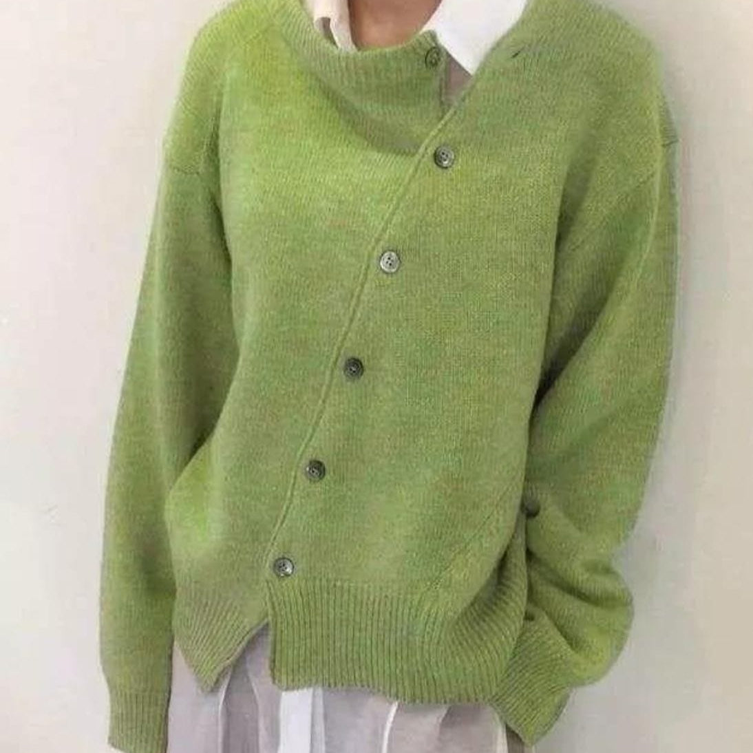 Manteau Femme Laine Douce Taille Détendue Boutons Asymétriques Hiver