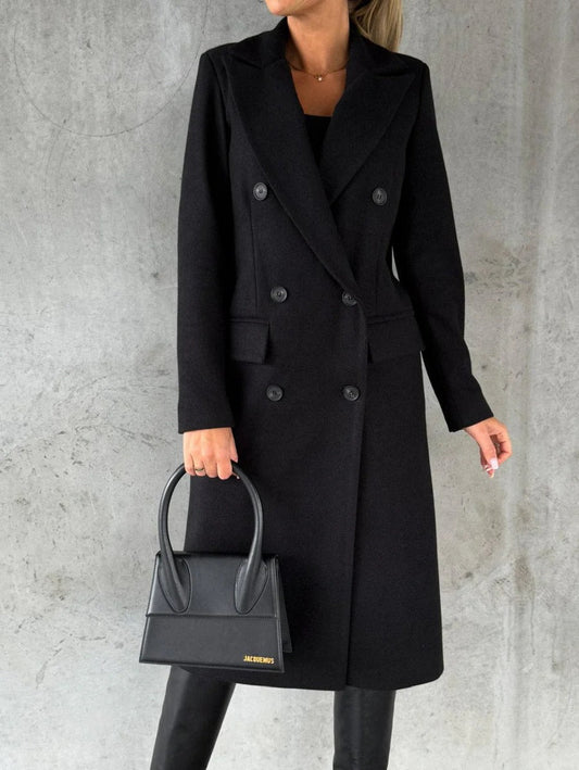 Manteau Élégant en Laine pour Femme | Couleur Unie et Col Montant - Foivo