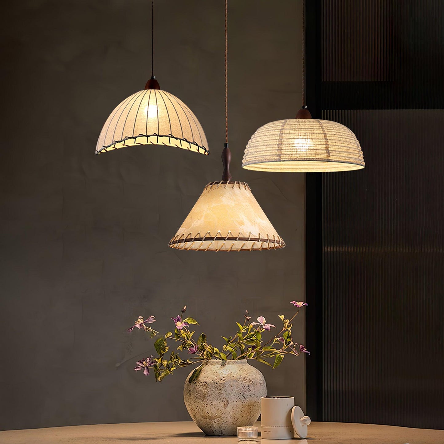 Lampe suspendue en bois et lin, élégante et chaleureuse - Foivo