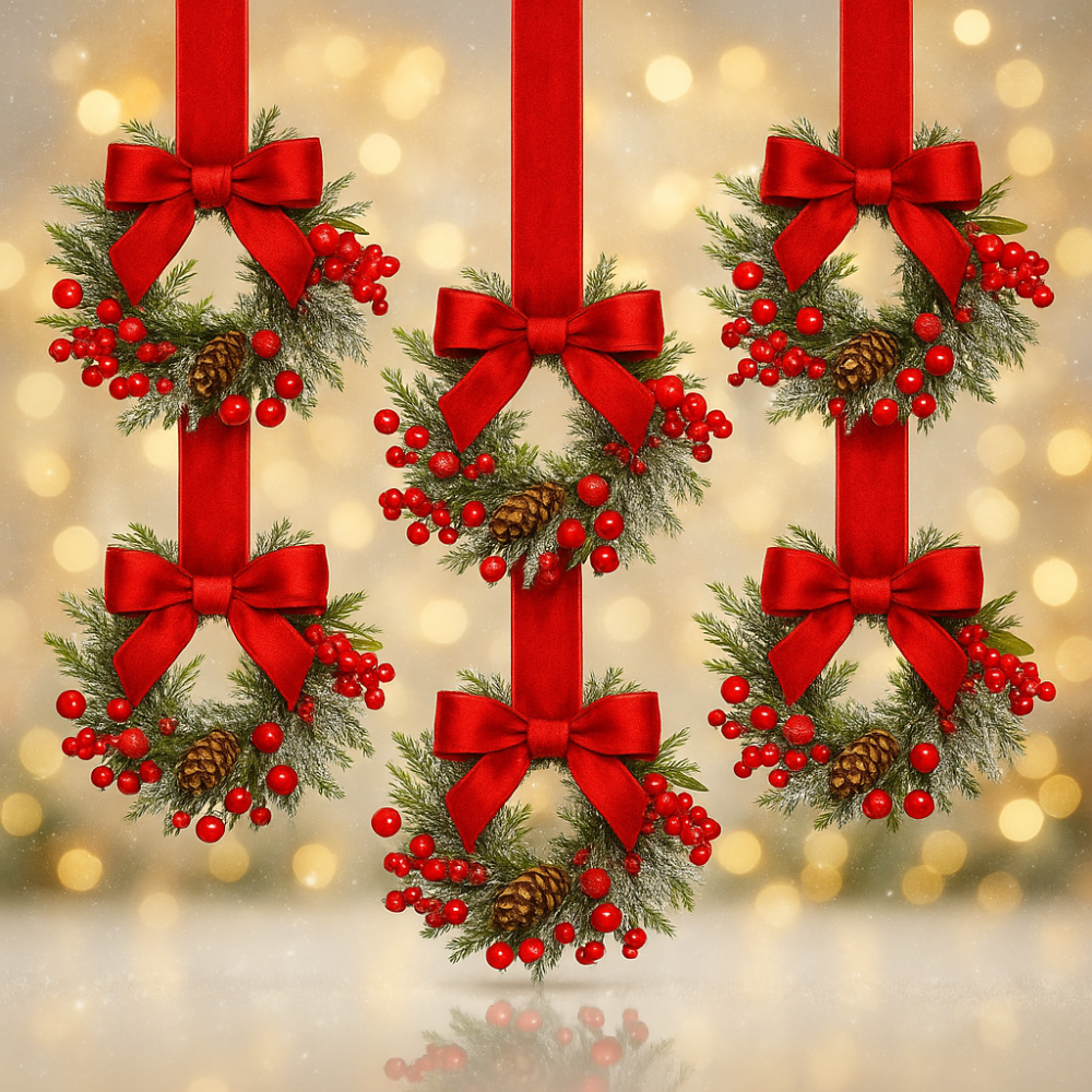 Guirlandes de Noël Rouges Rubans Mini Suspendues Porte Décoration - BlxckFR