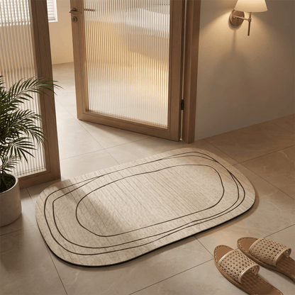 Tapis de bain absorbant motifs abstraits beige