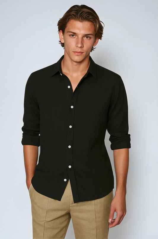 Chemise Lin Noir Élégant Détails Tendances - Foivo