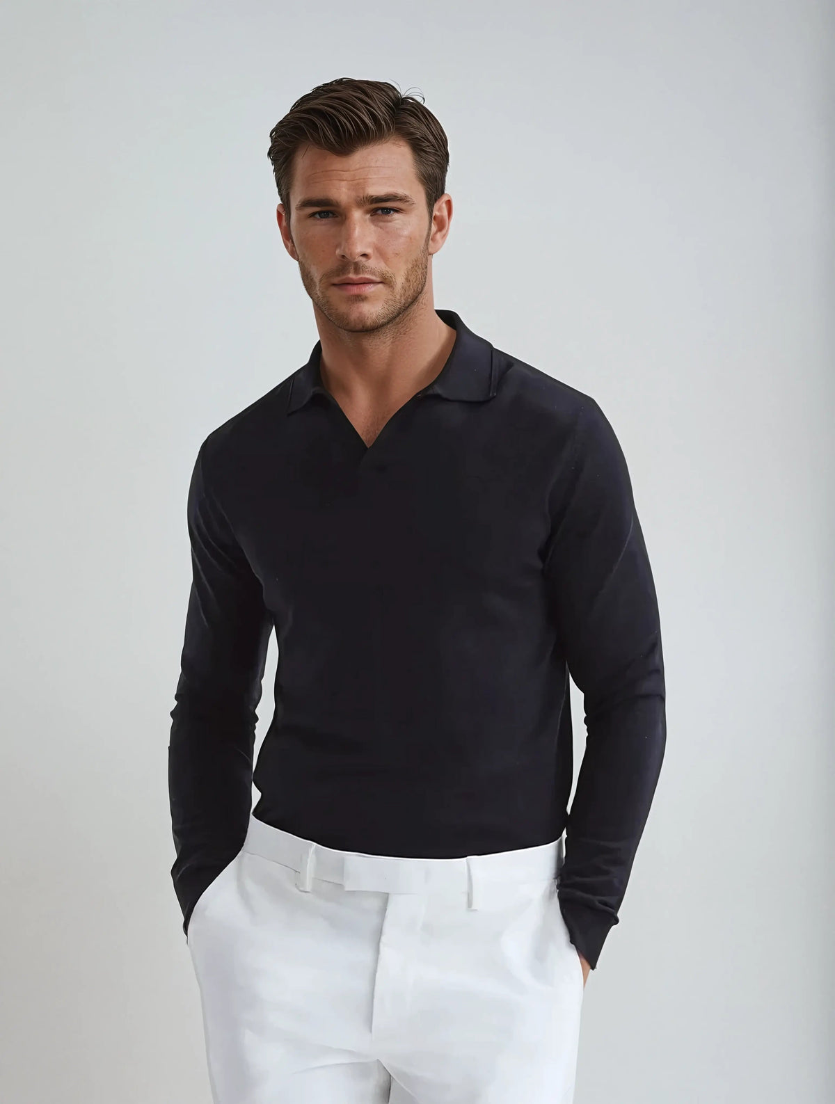 Polo Manche Longue Élégant Homme - Foivo