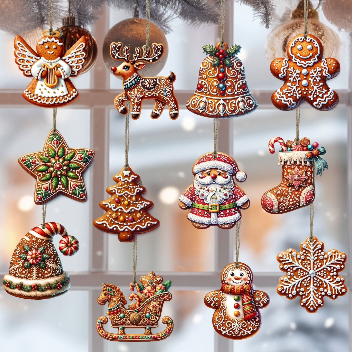 Décoration Noël en Bois Artisanal 12 Pièces