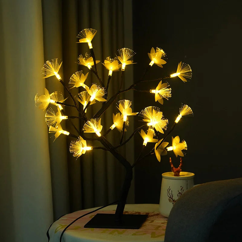 Lampe Bois Délicat avec Fibre Optique Florale - BlxckFR
