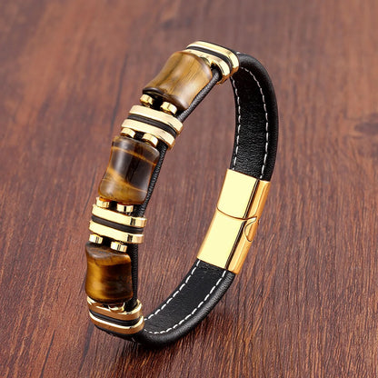 Bracelet Cuir Pierres Naturelles Œil de Tigre