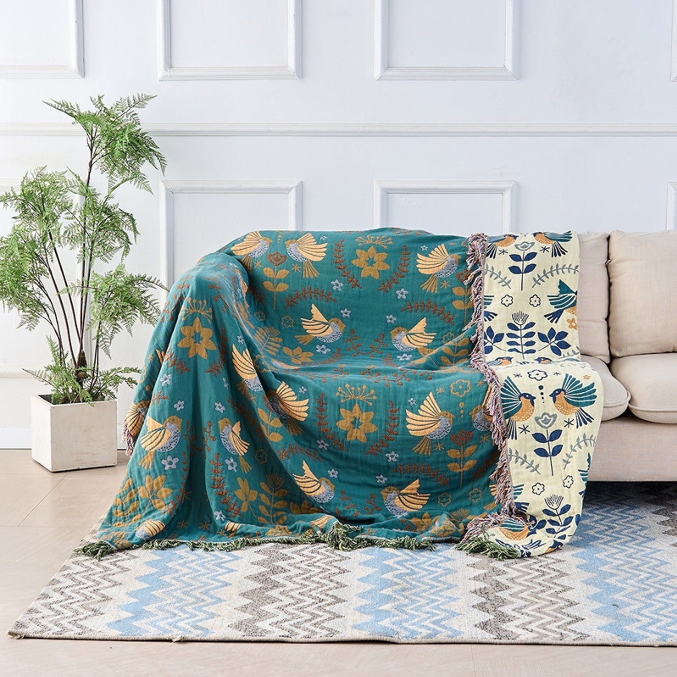 Couverture Coton Douce Oiseau Scandinave - BlxckFR
