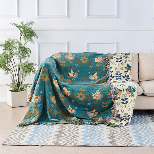 Couverture Coton Douce Oiseau Scandinave - BlxckFR