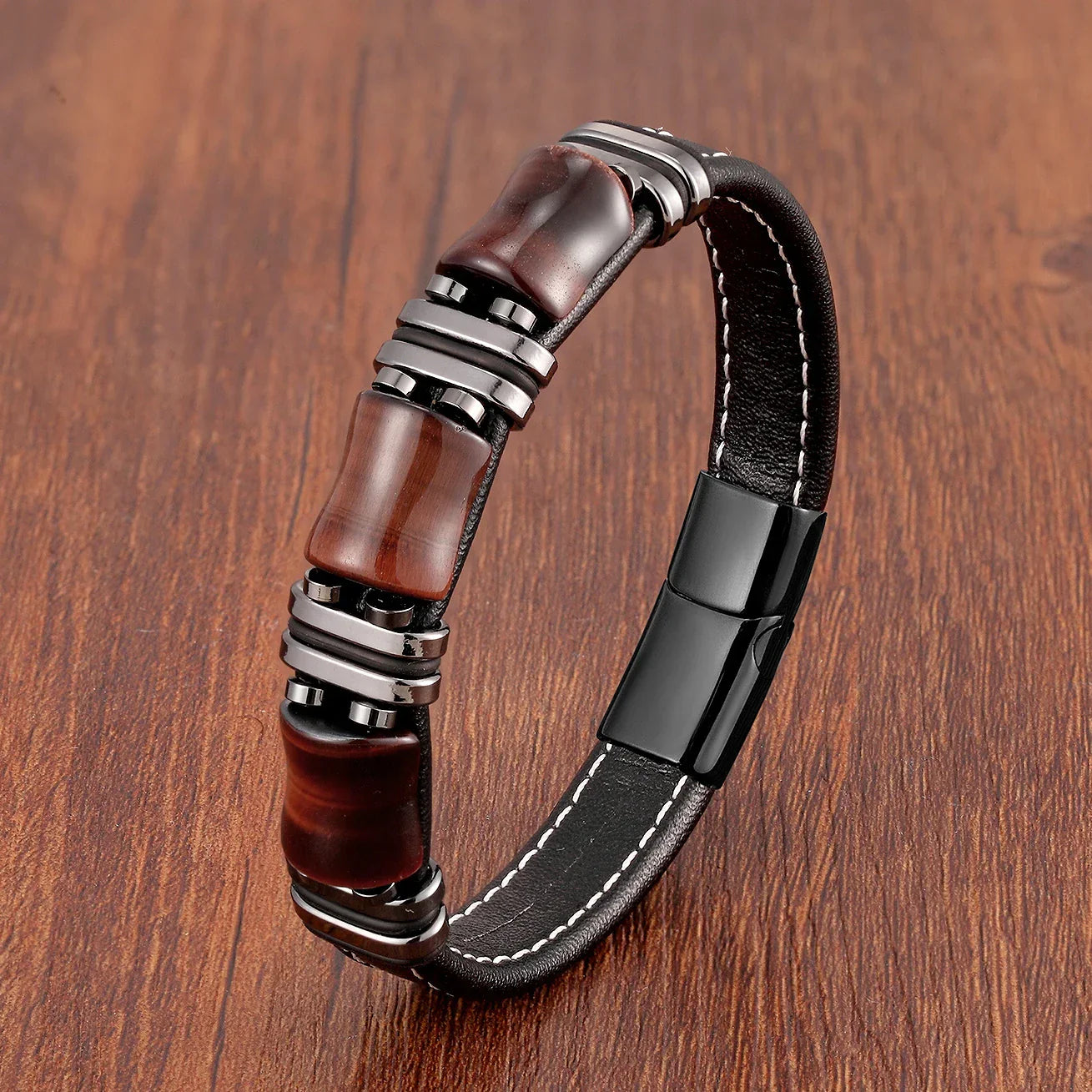 Bracelet Cuir Pierres Naturelles Œil de Tigre