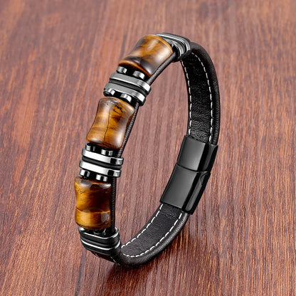 Bracelet Cuir Pierres Naturelles Œil de Tigre