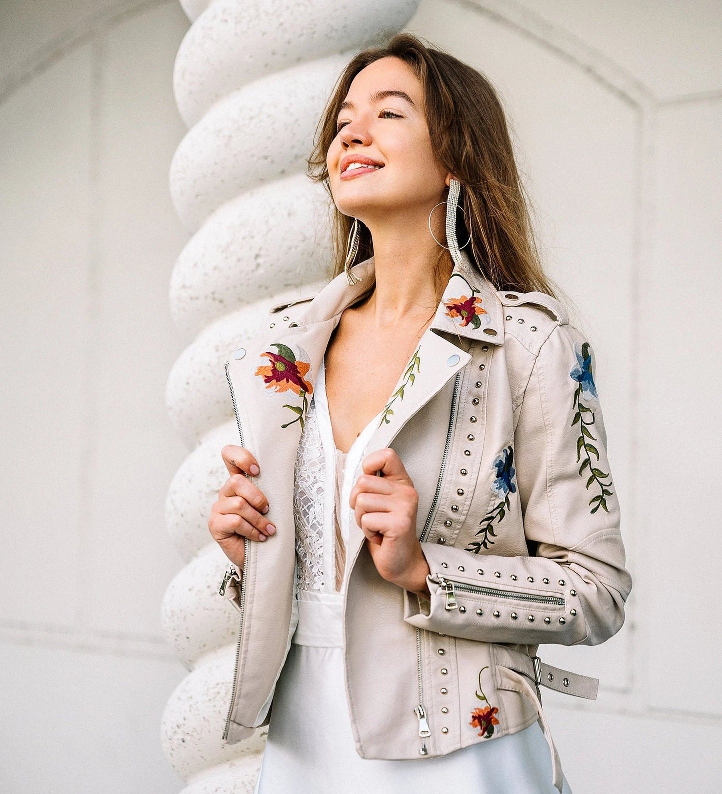 Veste à clous femme fleuri élégant - BlxckFR