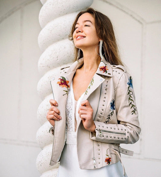 Veste à clous femme fleuri élégant - BlxckFR