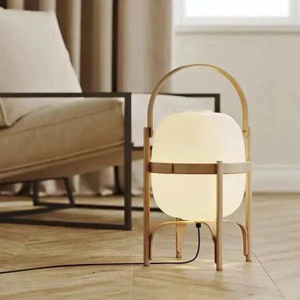 Lampe de Bureau en Bois avec Abat-jour en Verre Élégant