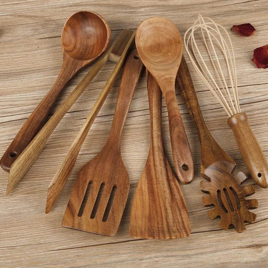 Ustensiles de cuisine en bois massif - Accessoires antiadhésifs et résistants à la chaleur - blxckfr