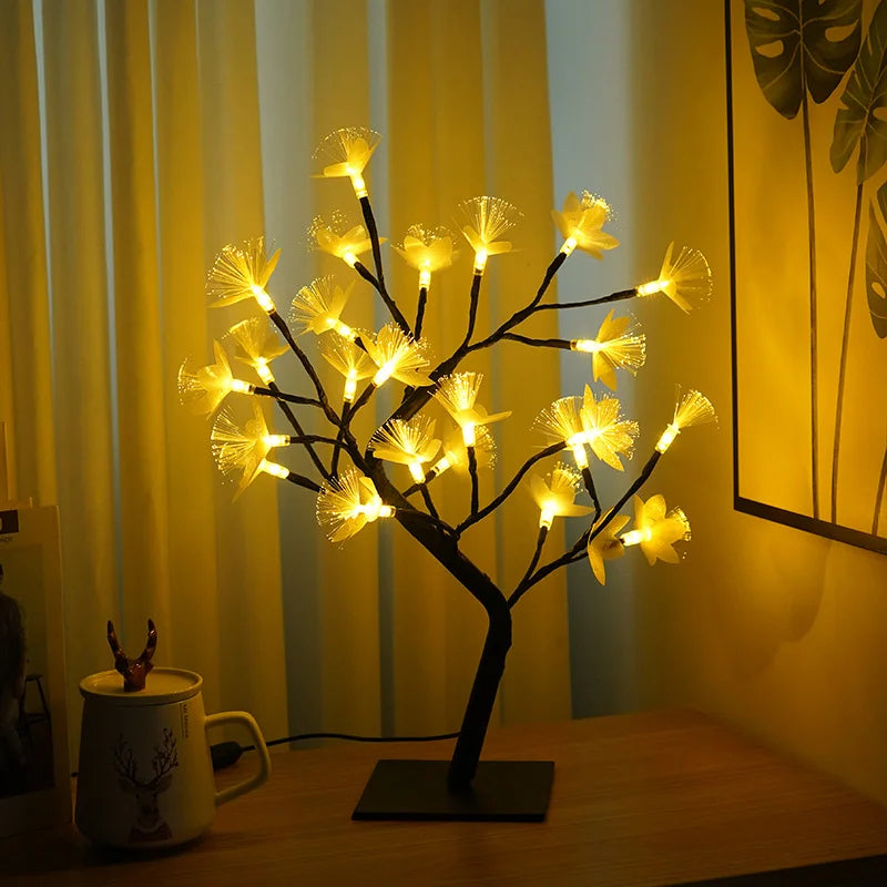 Lampe de Table Décorative Fleurée en Fibre Optique Blanche