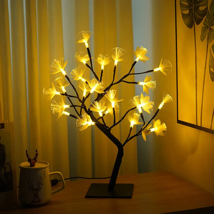 Lampe de Table Décorative Fleurée en Fibre Optique Blanche