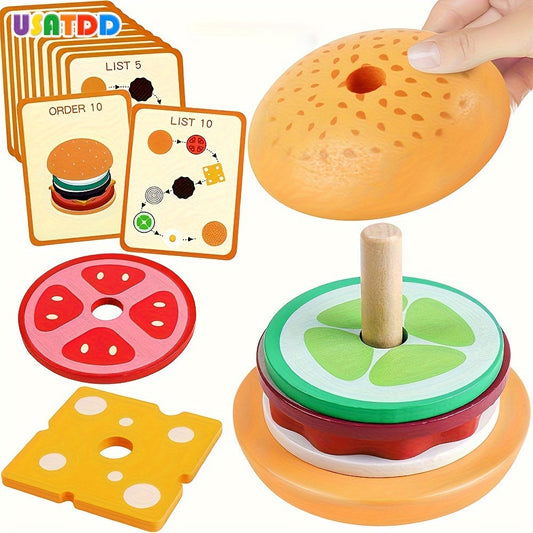 Jeux d'Empilement Bois - Ensemble Hamburger Éducatif - BlxckFR