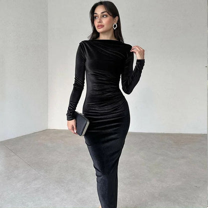Robe midi Femme Velours Manches longues