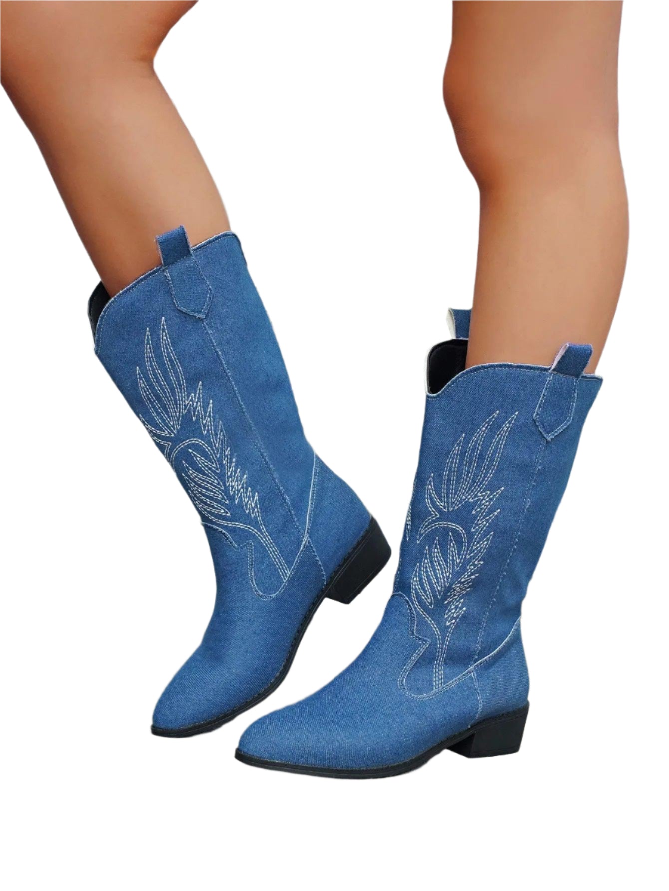 Bottines cowboy féminines élégantes jusqu'au mollet