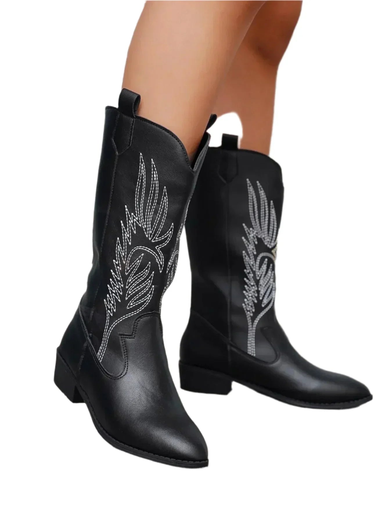 Bottines cowboy féminines élégantes jusqu'au mollet