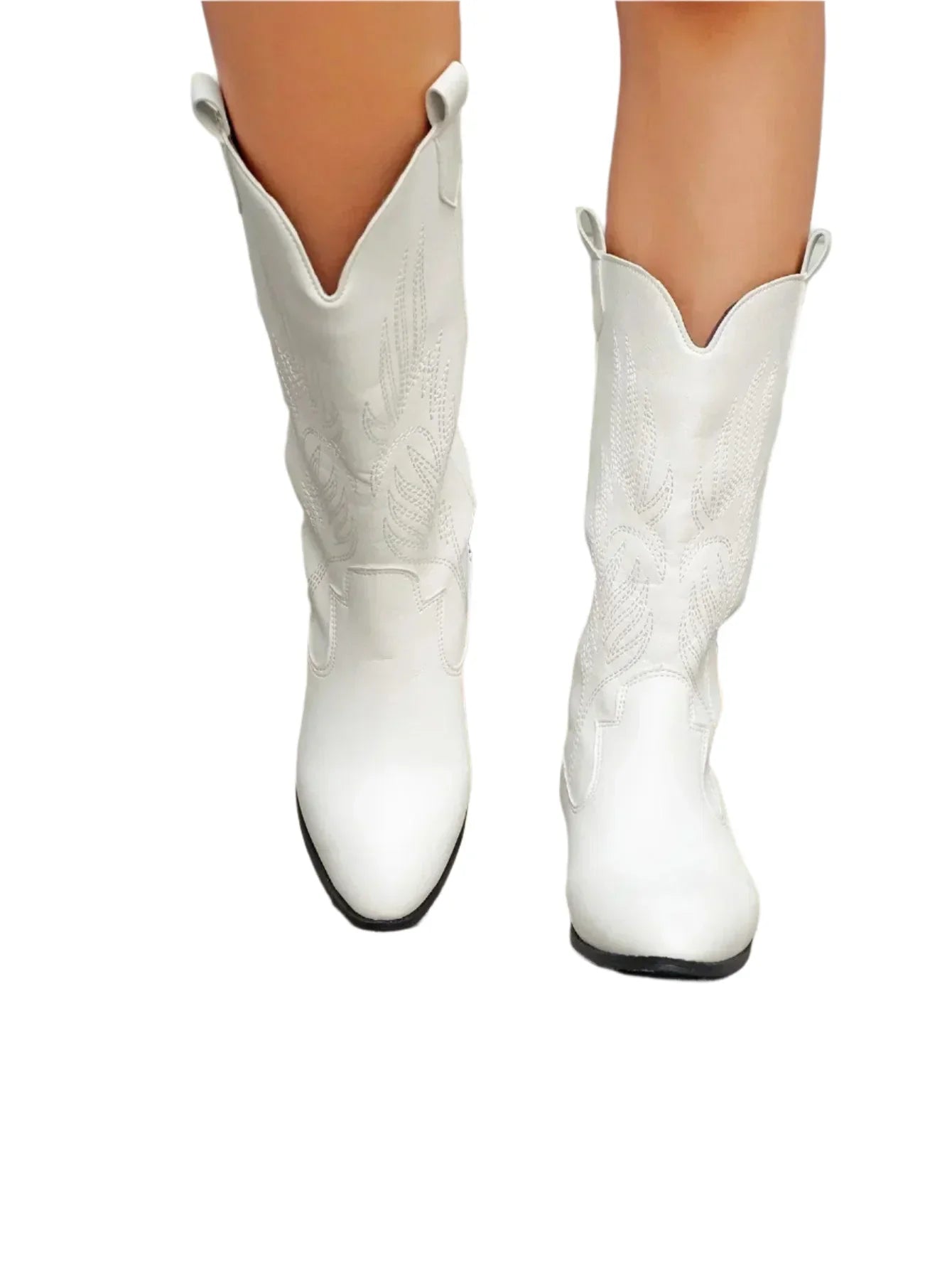 Bottines cowboy féminines élégantes jusqu'au mollet