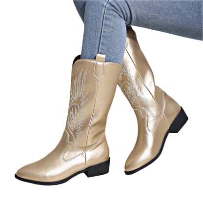 Bottines cowboy féminines élégantes jusqu'au mollet
