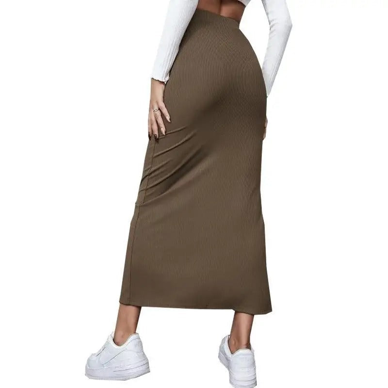 Jupe Femme Côtelée Taille Haute Fendue