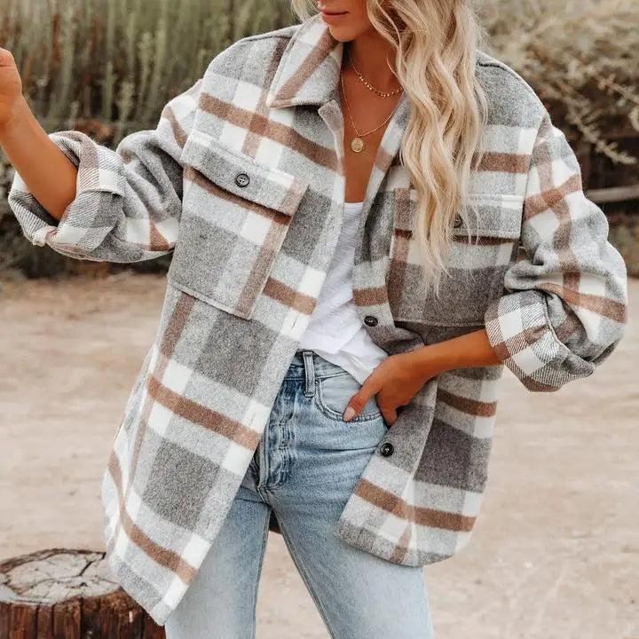 Veste femme décontractée en flanelle écossaise