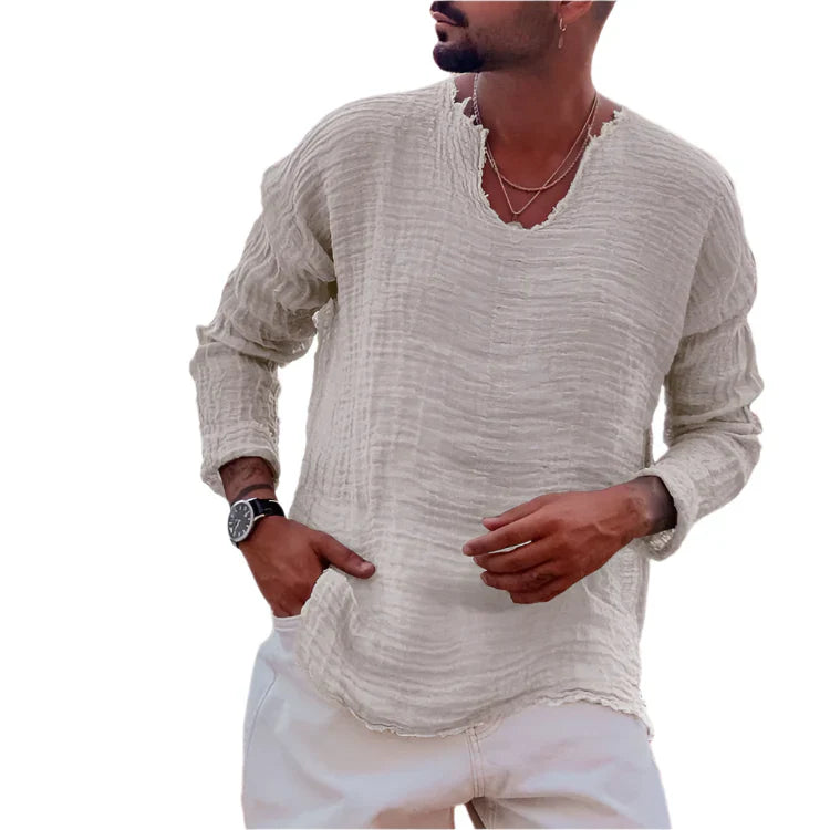 Chemise d'Été Légère pour Hommes avec Découpe en V - BlxckFR