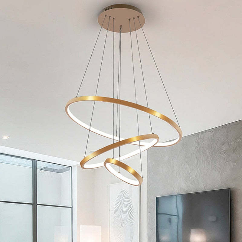 Luminaire Suspendu Élégant 3 Anneaux LED Réglable à Distance - Foivo