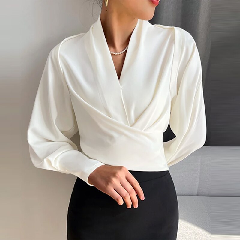 Chemisier Femme Élégant Col en V Décontracté - BlxckFR