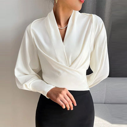 Chemisier Femme Élégant Col en V Décontracté - BlxckFR