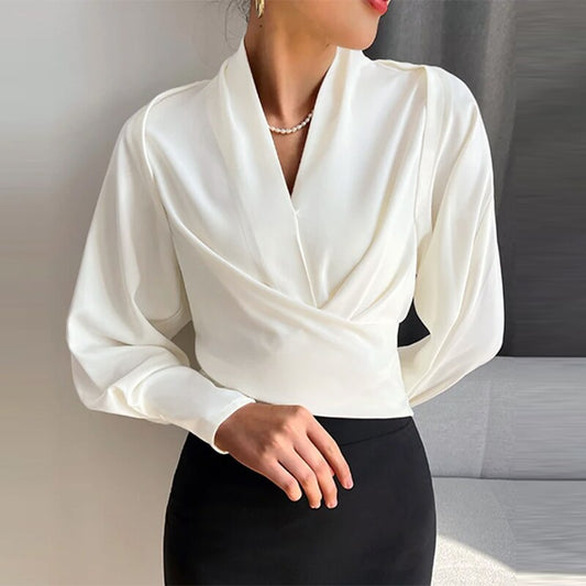 Chemisier Femme Élégant Col en V Décontracté - BlxckFR