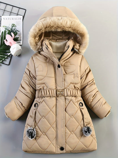 Manteau Enfant Fille Hiver Chaud avec Capuche Fourrure Synthétique