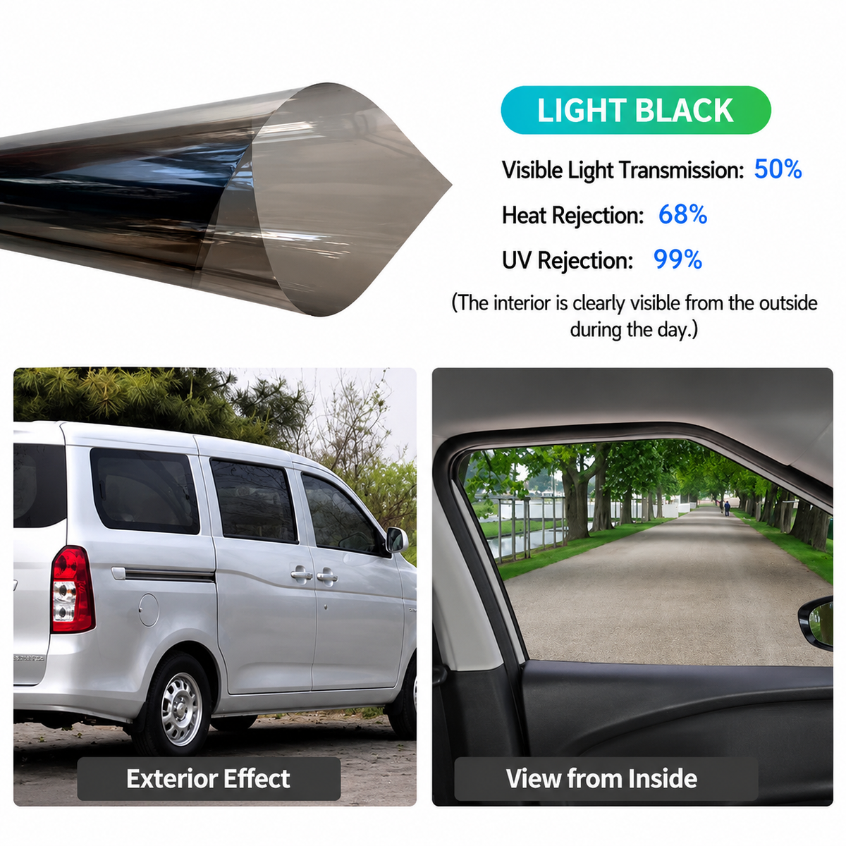 Film Teinté Voiture Protection UV Adhésif Coupe Sur Mesure