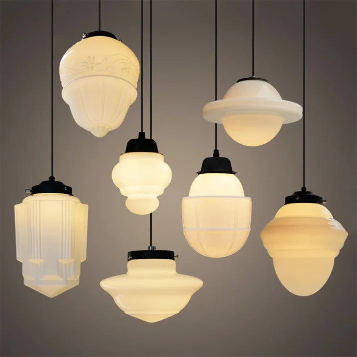 Luminaire en Verre Blanc Suspendu – Éclairage Chic Rétro - Foivo