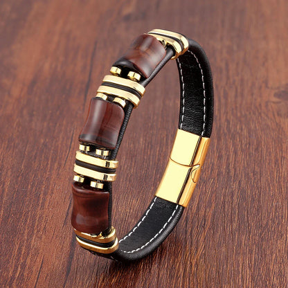Bracelet Cuir Pierres Naturelles Œil de Tigre - BlxckFR