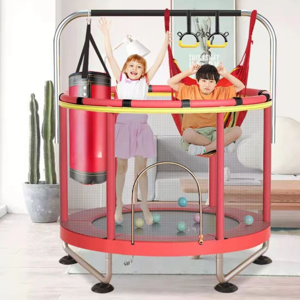 Trampoline Rond Enfant avec Panier et Balançoire - BlxckFR
