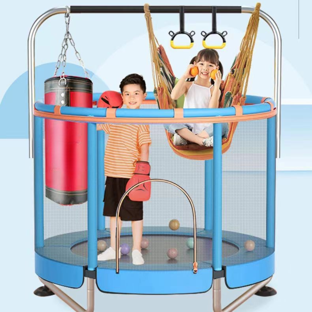 Trampoline Rond Enfant avec Panier et Balançoire