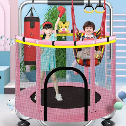 Trampoline Rond Enfant avec Panier et Balançoire