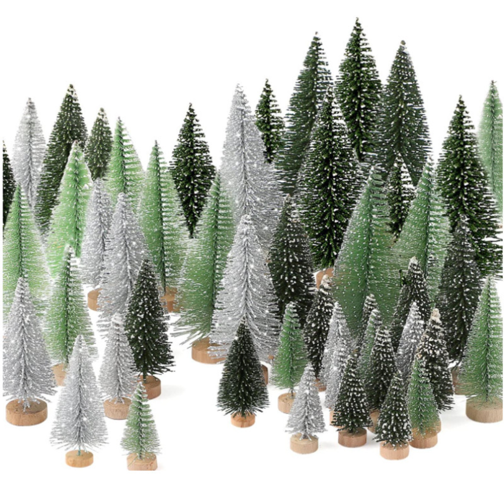 Décor de Noël Arbre Miniature Floconneux Ensemble de Brosses à Bouteilles pour Table