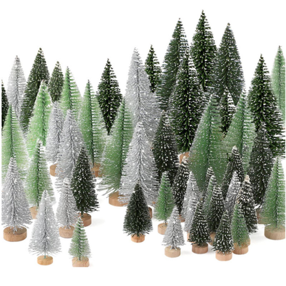 Décor de Noël Arbre Miniature Floconneux Ensemble de Brosses à Bouteilles pour Table