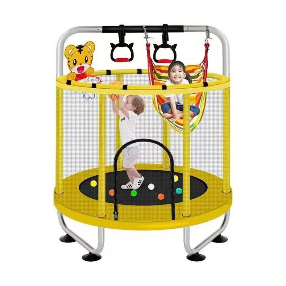Trampoline Rond Enfant avec Panier et Balançoire