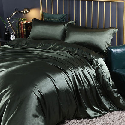 Ensemble de literie de luxe en soie satinée - Housse de couette et taies d'oreiller