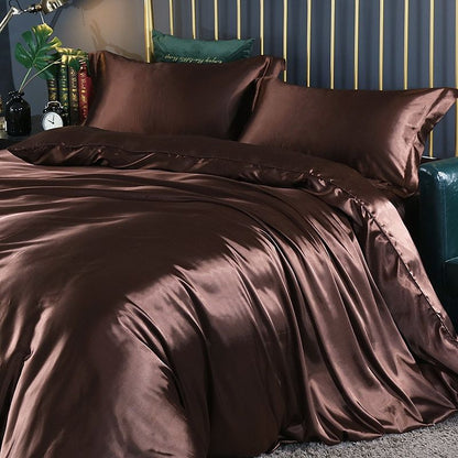 Ensemble de literie de luxe en soie satinée - Housse de couette et taies d'oreiller