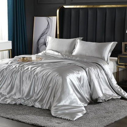Ensemble de literie de luxe en soie satinée - Housse de couette et taies d'oreiller