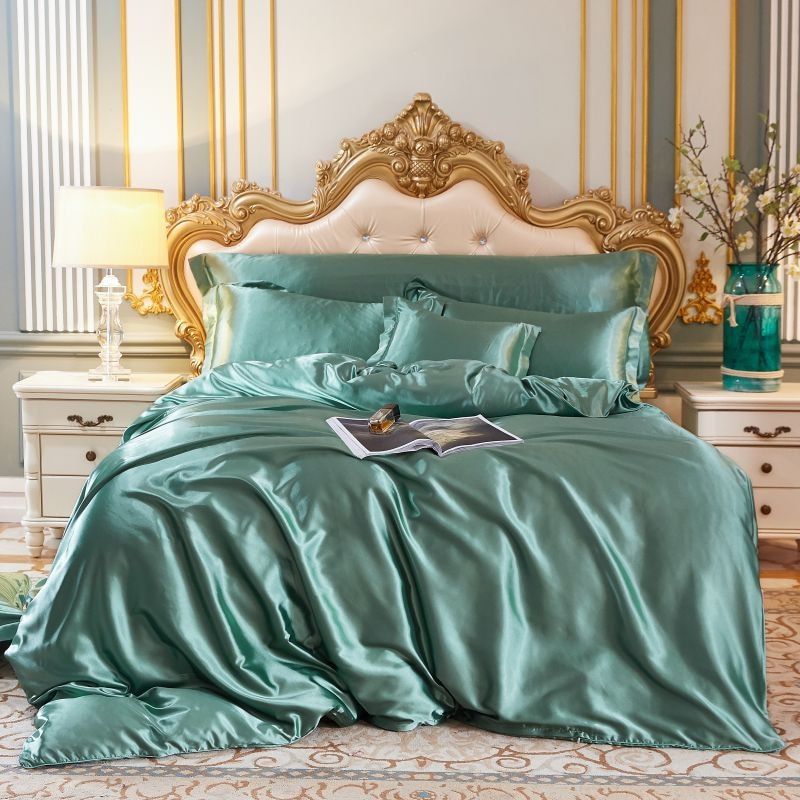 Ensemble de literie de luxe en soie satinée - Housse de couette et taies d'oreiller