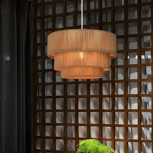 Lampe Suspendue Industrielle en Métal et Fibre Naturelle - Foivo