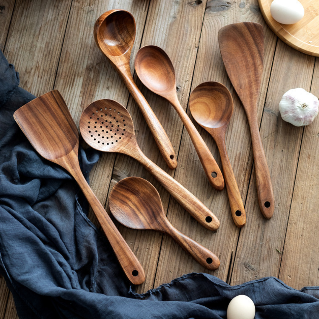 Ustensiles de Cuisine en Bois Teck Naturel - BlxckFR