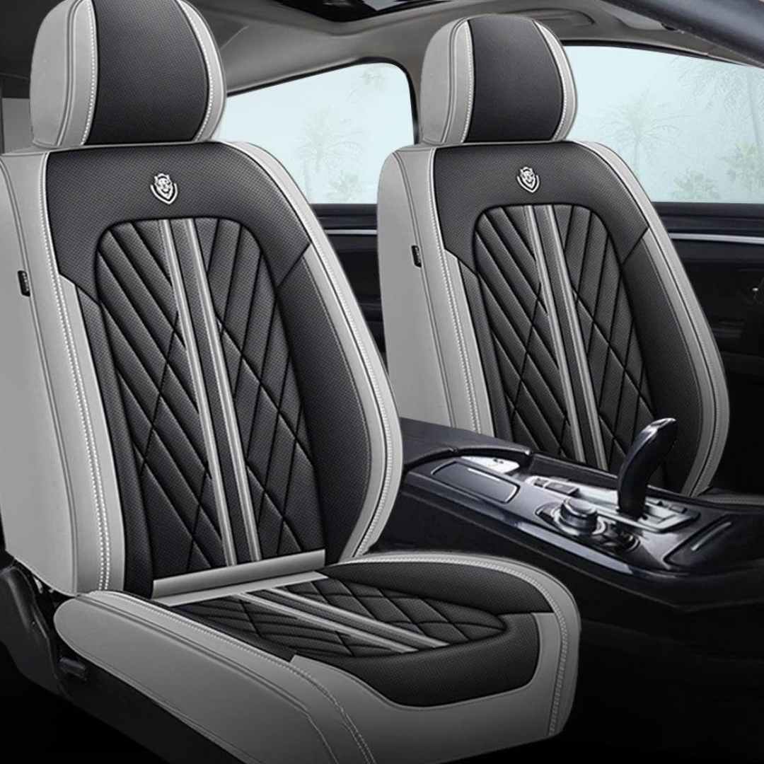 Housses de Sièges Auto Étanches Cuir Noir Gris - BlxckFR
